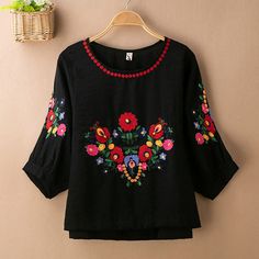 Product Name: Embroidery Floral Blouse for Women Crew Neck Mid Sleeve Cotton Linen Blouse Item NO.: zico_5818 Weight: 0.3 kg = 0.6614 lb = 10.5822 oz Category: Clothing> Women> Shirts/Blouse Creation Time: 2022-11-18 Product Name:Embroidery Floral Blouse for Women Crew Neck Mid Sleeve Cotton Linen Blouse Edition type:Loose fit Elasticity:No-Elasticity Hem Type: Regular Hem Collar/Neckline:Crew Neck Sleeve:Long-Sleeve Thickness:Mid-weight Design Elements:Embroidery West Tribal Floral Pattern Styl Red Folk Tops With Floral Embroidery, Red Embroidered Shirt For Spring, Red Long Sleeve Blouse With Floral Embroidery, Red Long Sleeve Top With Intricate Embroidery, Red Embroidered Folk Blouse, Red Folk Style Top With Floral Print, Traditional Black Tops With Floral Print, Peasant Blouse With Red Floral Embroidery, Red Peasant Blouse With Floral Embroidery