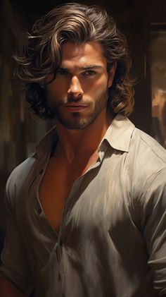 Handsome Man art | fantasy man| Valentine Special | 8 Handsome Man Art, Handsome Male Art, Guys With Long Hair, Hairstyles For Guys, Braided Man Bun, Wavy Hair Men, Man Art, Fantasy Male