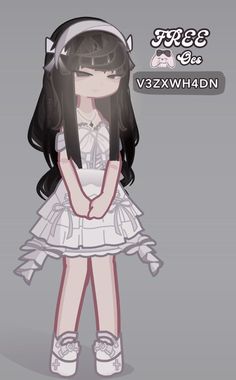 an anime character with long black hair wearing white dress and headphones, standing in front of