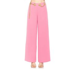 These women's ALEXIA ADMOR Cassie wide leg mid rise pants with grommet detail is a novelty must have.Click on this WOMEN'S GUIDE to find the perfect fit and more! These women's ALEXIA ADMOR Cassie wide leg mid rise pants with grommet detail is a novelty must have.Click on this WOMEN'S GUIDE to find the perfect fit and more! FEATURES Large gold grommets with luxe removable chain detail Zipper closureFIT & SIZING Fit runs small 32-in inseam 25 1/2-in leg opening Midrise sits on the high hip Fitted Pink High-waisted Pants With Belt Loops, Pink Trousers With Belt Loops, Chic Pink Pants With Belt Loops, Wide-leg Pants With Belt Loops For Spring, Trendy Spring Dress Pants With Belt Loops, Trendy Wide Leg Dress Pants, Trendy Spring Wide Leg Pants With Belt Loops, Straight Party Bottoms With Belt Loops, Straight Pants With Belt Loops For Party