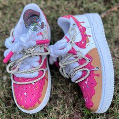 Donut dripping icing. (Other colors available) Bedazzled Shoes, Nike Shoes Women Fashion, Pretty Sneakers, Crocs Fashion, Boty Nike, Custom Shoes Diy, Girls Shoes Sneakers, Nike Fashion Shoes, Preppy Shoes