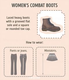 Fashion Infographic, Combat Boots Style, Style Converse, Women's Outfits By Occasions, Womens Combat Boots, Tips For Women, Your Shoes, Women's Jewelry And Accessories