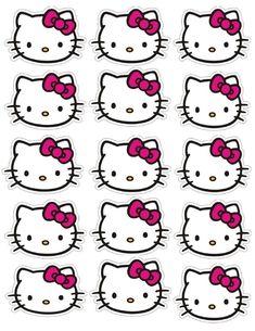 the hello kitty stickers are all different sizes and colors, but they have pink bows on