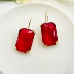 1.6” Long Red Jewel Gold Tone Nwot Same Day / Next Day Shipping 5 Seller Anthro Earrings Jewelry Jewel Faceted Rectangular Statement Wedding Guest Bridal Black Tie Event Jewel Earrings, Red Jewel, Jeweled Earrings, Anthropologie Jewelry, Black Tie Event, Long Red, Red Frame, Earrings Jewelry, Black Tie