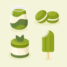 an image of green desserts and ice cream