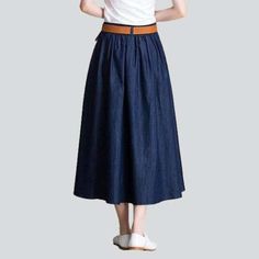 Unleash your inner sub-pop goddess with our Navy Flare Long Denim Skirt from the 2023 Spring-Summer Collection! This urban-flair staple is sure to make a statement for a modern-forward look.Why They're Your Next Must-HaveThis dark wash. fit and flare. high-waisted denim skirt is designed with a rubber closure for a unfussy fit and effortless trend. Crafted with a distressed pattern. it offers a modern take on the classic '90s grunge aesthetic.Key Highlights: Grunge Galore: Inspired by the iconic Summer Non-stretch Dark Wash Skirt, Non-stretch High Waist Denim Skirt For Spring, High-waisted Cotton Denim Skirt For Summer, Casual Flare Skirt For Summer, Trendy Long Denim Skirt For Summer, Trendy Denim Flare Skirt, Non-stretch Denim Skirt For Summer, Summer Non-stretch Denim Skirt, Summer Relaxed Fit Denim Skirt