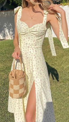 cottagecore tie strap midi dress, cottagecore dress bow floral dress , aesthetic floral dress, cottagecore aesthetic dress, cottagecore outfits, cottagecore fashion, spring outfit idea 2022, msxi dresses, floral puff sleeve midi dress, cottagecore sundress, yellow dresses, cottagecore fits, cottagecore fashion dresses, bohemian ruffled floral dress , cottage core dress aesthetic, boogzel apparel Long Summer Dress Outfits, Cottage Core Dress, Cottagecore Outfits, Aesthetic Dress, Dresses Aesthetic, Midi Sundress, Cottagecore Fashion, Dress Aesthetic, Summer Dress Outfits