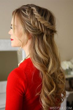 Media Cola, Hairstyles Homecoming, Asymmetrical Hairstyles, Homecoming Hairstyles Updos, Fishtail Braid, Hair Homecoming, Homecoming Hair, Funky Hairstyles, Fringe Hairstyles