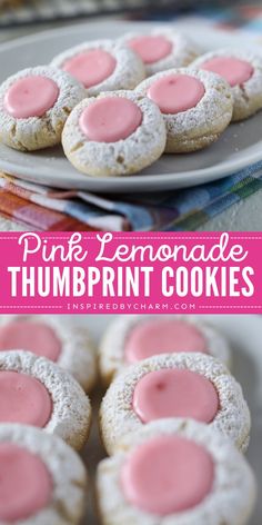 pink lemonade thumbprint cookies on a plate