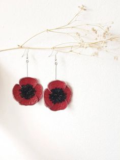 Statement Poppy Flower Earrings Red Leather Floral Dangles - Etsy Feminine Jewelry, Art Jewelry Contemporary, Leather Floral, Earrings Red, Statement Bracelet, Poppy Flower, Gifts For Nature Lovers, Boho Summer, Modern Jewelry