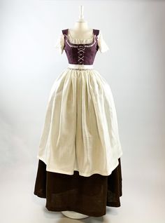 Renaissance Dress in Purple & Chocolate Linen, Milkmaid Dress, Peasant Costume Historical Peasant Clothing, 1700 Peasant Dress, Linen Medieval Dress, 1800 Commoner Dress, Fantasy Outfits Peasant, Fantasy Dress Peasant, Brown Peasant Dress, Book Of Will Costumes, 1700s Peasant Dress