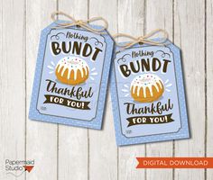 two birthday tags with bundt on them