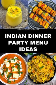 collage for indian dinner party menu ideas Diwali Menu Vegetarian, Diwali Dinner Menu Ideas, Indian Dinner Party Menu Ideas, Indian Party Food, Lunch Party Menu, Indian Dinner Party, Indian Dinner Menu, Desserts Indian, Diwali Dinner