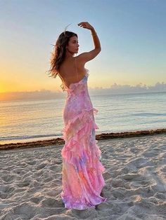 Robes Glamour, Vestidos Color Rosa, Backless Long Dress, Pink Evening Dress, V Neck Prom Dresses, Floor Length Prom Dresses, Long Beach Dress, Sling Dress, Style Maxi Dress