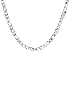 Finely sculpted figaro-style links make up a classic chain fashioned from sleek stainless steel. Stainless steel Imported Silver Stainless Steel Figaro Chain Necklace, Classic Figaro Chain Metal Necklace, Classic Stainless Steel Figaro Chain Necklace, Modern Stainless Steel Figaro Chain Necklace, Stainless Steel Figaro Chain Necklace, Tissot T Touch, Stainless Steel Chain Necklace, Mens Jewelry Necklace, Smart Bracelet