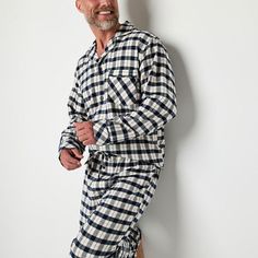 Perfect for lounging or sleeping, this St. John's Bay men's pajama set includes a two-tone plaid pajama shirt and pants with an elastic-drawstring waist and side pockets, all made from 100% cotton. Complete the comfy look with a pair of slides. # Pieces In Set: 21st Piece Description: Top1st Piece Collar: Notch Collar1st Piece Pockets: 1 Chest Slip Pocket(s)1st Piece Apparel Length: 30 Inches1st Piece Fabric: Woven1st Piece Fiber Content: 100% Cotton1st Piece Care: Tumble Dry, Machine Wash2nd P… Plaid Cotton Sleepwear, Cotton Plaid Sleepwear For Bedtime, Plaid Cotton Sleepwear For Bedtime, Cozy Plaid Cotton Sleepwear, Cotton Plaid Sleepwear For Loungewear, Plaid Cotton Sleepwear For Loungewear, Comfortable Plaid Cotton Sleepwear, Cozy Plaid Long Sleeve Sleepwear, Cozy Long Sleeve Plaid Sleepwear