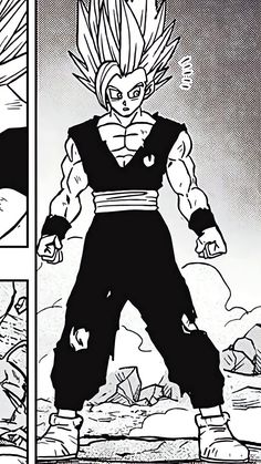 an image of a comic page with the character gohan in black and white colors