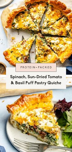 spinach, sun - dried tomato and basil puff pastry quiche