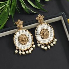 Beautiful glass stone antique earrings. Care Instruction : Avoid Heat & Chemicals Like Perfume, Deo, Alcohol, Etc. | Clean With Dry Cotton Cloth | Pack In An Air Tight Container After Use.