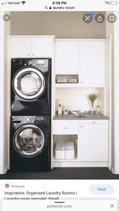 a washer and dryer in a small room next to each other with the door open