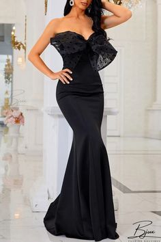 Bjux - Negro Sexy Formal Sólido Patchwork Sin Espalda Con Lazo Sin Tirantes Vestidos de Noche Strapless Evening Gowns, Strapless Evening Dress, Evening Dresses With Sleeves, Formal Cocktail Dress, Sleeveless Dresses, Dress Sleeve Styles, Hip Dress, Dress With Bow, Wholesale Fashion