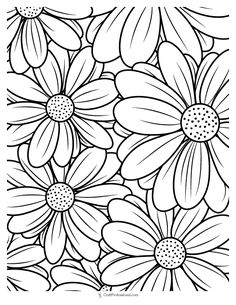 flowers coloring page with black and white lines on the bottom, one flower is in the middle