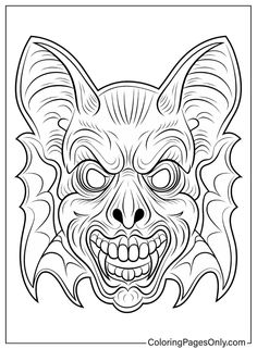 a coloring page with an image of a demon mask on it's face and fangs