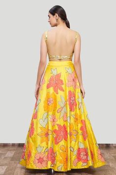 Shop for Neha Khullar Yellow Silk Appliqu  Lehenga Set for Women Online at Aza Fashions Art Silk Embellished Dresses For Festivals, Festival Embellished Art Silk Dresses, Fitted Hand Embellished Dress For Navratri, Yellow Dress With Floral Embroidery For Reception, Yellow Floral Embroidered Dress For Reception, Art Silk Dress With Floral Embroidery For Reception, Fitted Hand Embellished Lehenga For Navratri, Yellow Hand Embellished Dress For Reception, Yellow Embellished Dress For Navratri