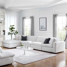 Commix Down Filled Overstuffed 5 Piece Sectional Sofa Set in White White Sectional Sofa, White Living Room Decor, Contemporary Sectional Sofa, Modern Sofa Sectional, White Living Room, White Sofas, Living Room Inspo