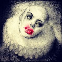 a drawing of a woman's face with red lips