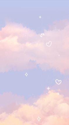 the sky is filled with clouds and hearts