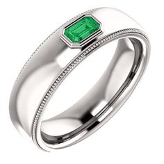 14KT Gold 0.30 CT Emerald Cut Emerald Bezel-Set Ring. Bezel Set Ring, Set Ring, 14kt Gold, Bezel Setting, Emerald Cut, Gold Diamond, Emerald, Rings For Men, Ring Size