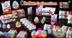 an assortment of kinder eggs and candy bars are shown in this advertise