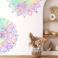 PRICES MAY VARY. 【HIGH QUALITY MATERIAL】This Kazova Mandala Wall decal is made of high quality PVC, which does not pollute the environment during the production process,it is an environmentally friendly product,Unlike other decorative materials that have a special smell, it is very safe for your family 【UNIQUE SEMICIRCLE MANDALA DESIGN】This colorful purple Mandala wall sticker has been carefully designed to be elegant and beautiful, and can be well matched with various styles of furniture and ho Semicircle Mandala, Half Mandala, Wall Decals Living Room, Mandala Decals, Purple Mandala, Dream Craft Room, Headboard Decor, Headboard Wall, Flower Wall Decals