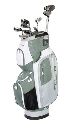 a golf bag with clubs in it