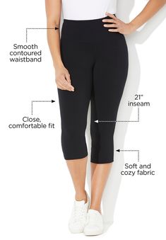 <div>Our legging styles are bound to be the most essential pieces in your wardrobe. Comes in a versatile capri length with a fitted legging hem. Comes in</div> Black Stretch Capris For Fall, Fall Black Stretch Capris, 4-way Stretch Capri Leggings, Versatile Stretch Capris For Fall, Fitted Solid Color Capris For Pilates, Fitted Capris For Pilates, Fitted Solid Color Capri Length Capris, Stretch Knee-length Yoga Capris, Solid Athleisure Capri Length Leggings