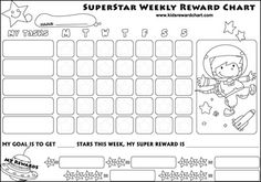 a printable reward sheet for kids with stars and a cartoon character on the front