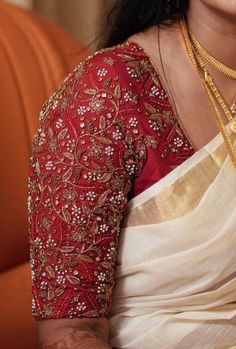 Bridal Zardosi Blouse Designs, Red Bridal Blouses, Trendy Work Blouse Designs, Red Embroidery Blouse, Zardosi Embroidery Blouse Weddings, Gold Saree With Red Blouse, Latest Zardosi Work Blouse Designs, Bridal Blouse Designs Heavy Work Red, Bridal Red Blouse Designs