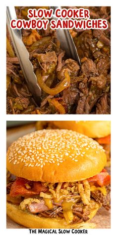 images of shredded beef sandwiches with barbecue sauce and bacon. Crockpot Sandwiches, Crockpot Foods, Hand Held Food, Hamburger Steaks, Crock Pot Food, Pot Food, The Magical Slow Cooker, Pot Dinners