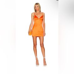 Satin, Strappy Back Mini Dress. Fitted To The Body. Available On Revolve And On Sale For $78. Nwt, Never Worn, Just Bought. Was A Preorder. Flirty Orange Evening Mini Dress, Orange Fitted Slip Dress For Party, Fitted Orange Slip Dress, Chic Orange V-neck Slip Dress, Hoco Dress Mini, Orange Hoco Dress, Sorority Recruitment Outfits, Recruitment Outfits, Hoco Dress