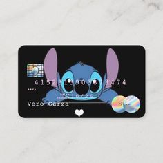 a black credit card with an image of stitchy from stitch and cd on it