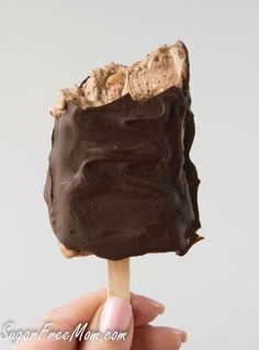 a chocolate covered ice cream on a stick