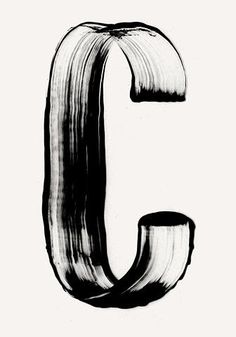 the letter c is made up of black ink and has a curved edge to it