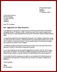 an application for sales executive cover letter is shown in the above image, click here to enlarge