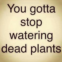 the words you gota stop watering dead plants are in black and white on a white background