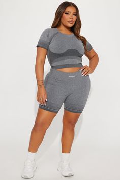 Available In Heather Grey And Purple. Active Top Crew Neck Short Sleeve Infinity Seamless Cropped High Impact Stretch Pair / Mix And Match With "Trailblazer Infinity Seamless Shaping Active Short" 63% Nylon 31% Polyester 6% Spandex Imported | Trailblazer Infinity Seamless Shaping Active Top in Heather Grey size XS by Fashion Nova Sportswear Activewear With 4-way Stretch And Short Sleeves, Gray High-stretch Breathable Activewear, Gray 4-way Stretch Elastane Activewear, Gray Seamless 4-way Stretch Activewear, Gray Breathable 4-way Stretch Activewear, Active Top, Active Shorts, Biker Shorts, Mix N Match