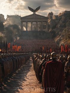 a large group of men in armor standing next to each other