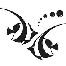 two fish swimming in the water with bubbles coming out of their mouths, one is black and white