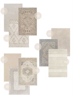 the different rugs are shown in various sizes and colors, including one for each area