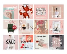 a collage of images with different items for sale and special offers on them, including shoes, nail polish, lipstick, hairbrushes and more